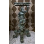 JARDINIERE STAND, metal to simulate green marble of figural form, 72cm H.