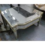LOW TABLE, French style mirrored finish, silvered detail, 97cm x 97cm x 49.5cm.