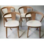 GRIEVES AND THOMAS DINING CHAIRS, a set of four, 1950's oak angular framed with bow back and white