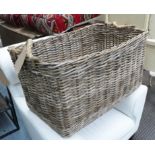 LOG BASKET, with rope handles, 50cm D x 45cm H x 77cm W.