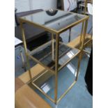 SIDE TABLES, a pair, two tier, gilt metal and mirrored, 30.5cm x 30.5cm x 61cm. (2)