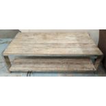 LOW TABLE, wooden top, metal frame, 70cm D x 138cm W x 40cm D.
