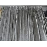 CURTAINS, two pairs, in a silver shimmering velvet, lined and interlined, one pair each curtain