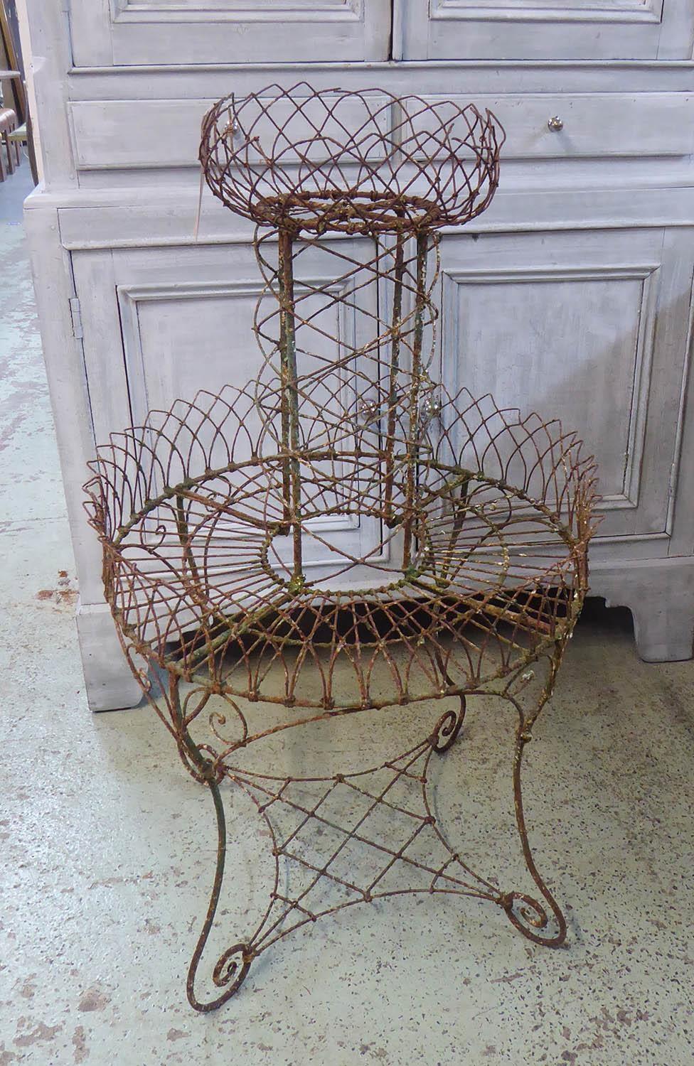 GARDEN STAND, Victorian wirework, 62cm x 109cm H.