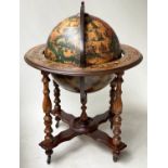 GLOBE COCKTAIL CABINET, in the form of an antique terrestrial globe with missing lid, 100cm H x