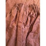CURTAINS, a pair, heavy red silk, lined and interlined, each 200cm x 315cm drop. (2)