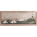 DAVID CARTER BROWN 'Boats and Lighthouses', giclee lithograph, 29cm x 90cm, signed in plate, framed.