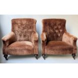 ARMCHAIRS BY JOHN SANKEY, a pair, Howard style leopard print spot with buttoned back and turned
