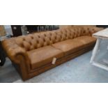 CHESTERFIELD STYLE SOFA, tanned leather finish, 300cm W approx.