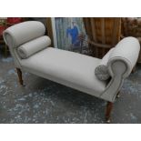 WINDOW SEAT, neutral button upholstered finish, with bolster cushions, 135cm W.