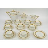 LIMOGES PART TEA/COFFEE SERVICE, art deco style, white porcelain with gilt decoration. (Qty)