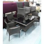 GARDEN SET, contemporary design including a table 150cm x 90cm x 74cm and six chairs 61cm W. (7)