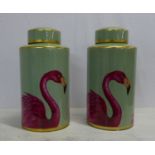 GINGER JARS, a pair, flamingo detail. (2)