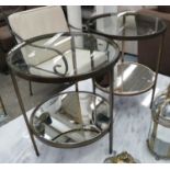 MAISON BAUGES STYLE SIDE TABLES, a pair, bronzed frames, 59cm H x 50.5cm Diam. (2)