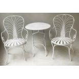 FAUTEUILS DE JARDIN, a pair, 'Usine carre Paris' white painted metal swift suspension, arms and