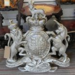 ARMORIAL COAT OF ARMS, silvered finish, 75cm x 67cm.