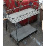 DRINKS TROLLEY, 1950's French style, aged grey painted finish, 90cm x 40cm x 87cm.