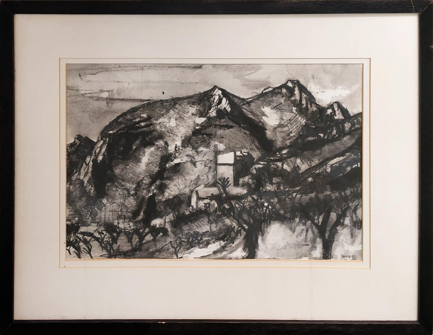 PETER SPENS (born 1961) 'Tuscany', watercolor and charcoal, 49cm x 33cm, signed, framed.