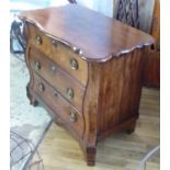 BOMBE CHEST, 18th century Dutch mahogany with three drawers and finely cast brass escutcheons and