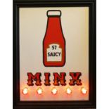 SAUCY MINX, by Bee Rich, bespoke made light up wall art, 103cm x 82cm.