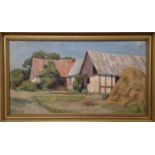 CARL JOHANNES JENSEN (1887-1967) 'Odense, Denmark', oil on canvas, 32cm x 62cm, signed, titled and