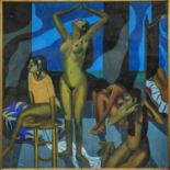 JOHN PELLING A.R.C.A, B.1930, (London/Monaco) 'The Bathers', oil on canvas, circa 1975, signed