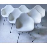 VITRA DAX CHAIRS, a set of six, by Charles and Ray Eames, white plastic moulded form, with chrome
