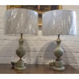 TABLE LAMPS, a pair, gilt metal and onyx with shades, 60cm H. (2)