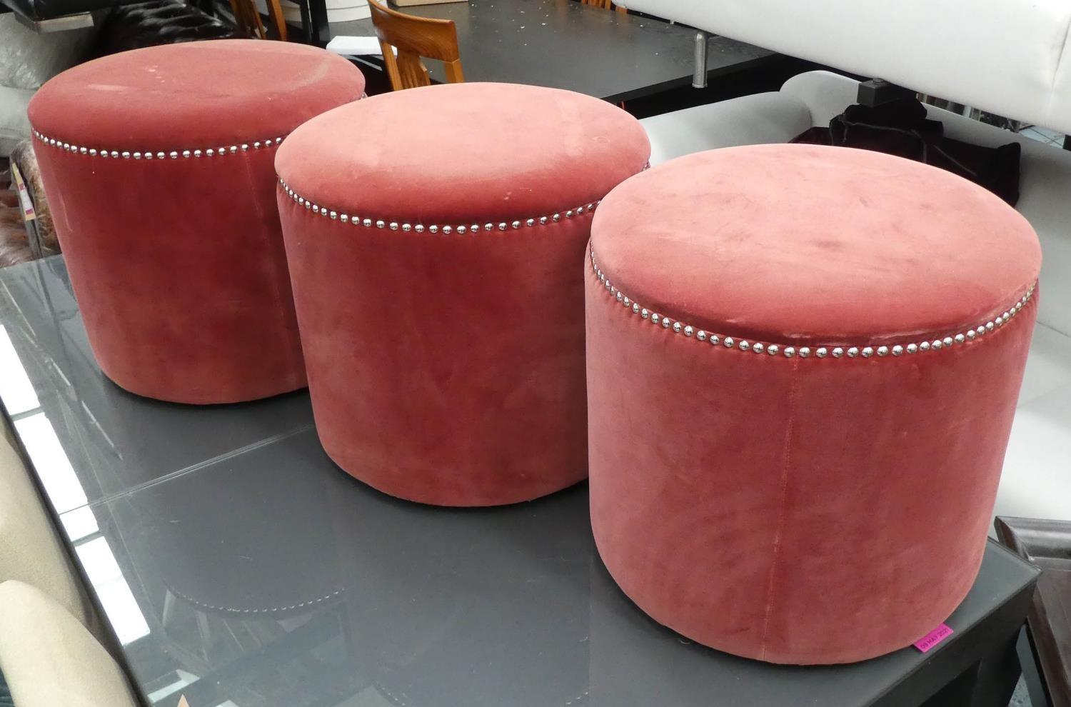 OKA COSTELLI OTTOMANS, a set of three, 42cm H x 45cm Diam. (3)