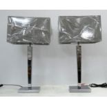 TABLE LAMPS, a pair, contemporary polished metal design, with shades, 69cm H. (2)