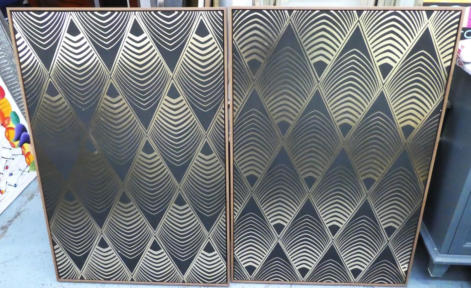 ART DECO STYLE WALL PANELS, a pair, framed, 120cm x 80cm. (2)