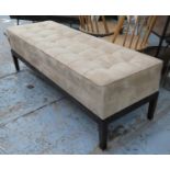 GEORGE SMITH FOOTSTOOL/BENCH, bears plaque, 153cm x 50cm x 48cm H with a buttoned top.