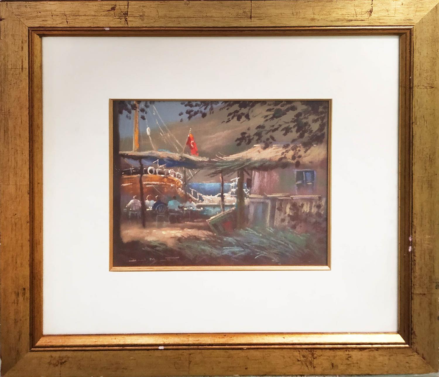 DEREK MYNOTT RBA NEAC (1926-1994) 'Lunch, Fethiye, Turkey', pastel, 22cm x 26cm, signed, framed. (