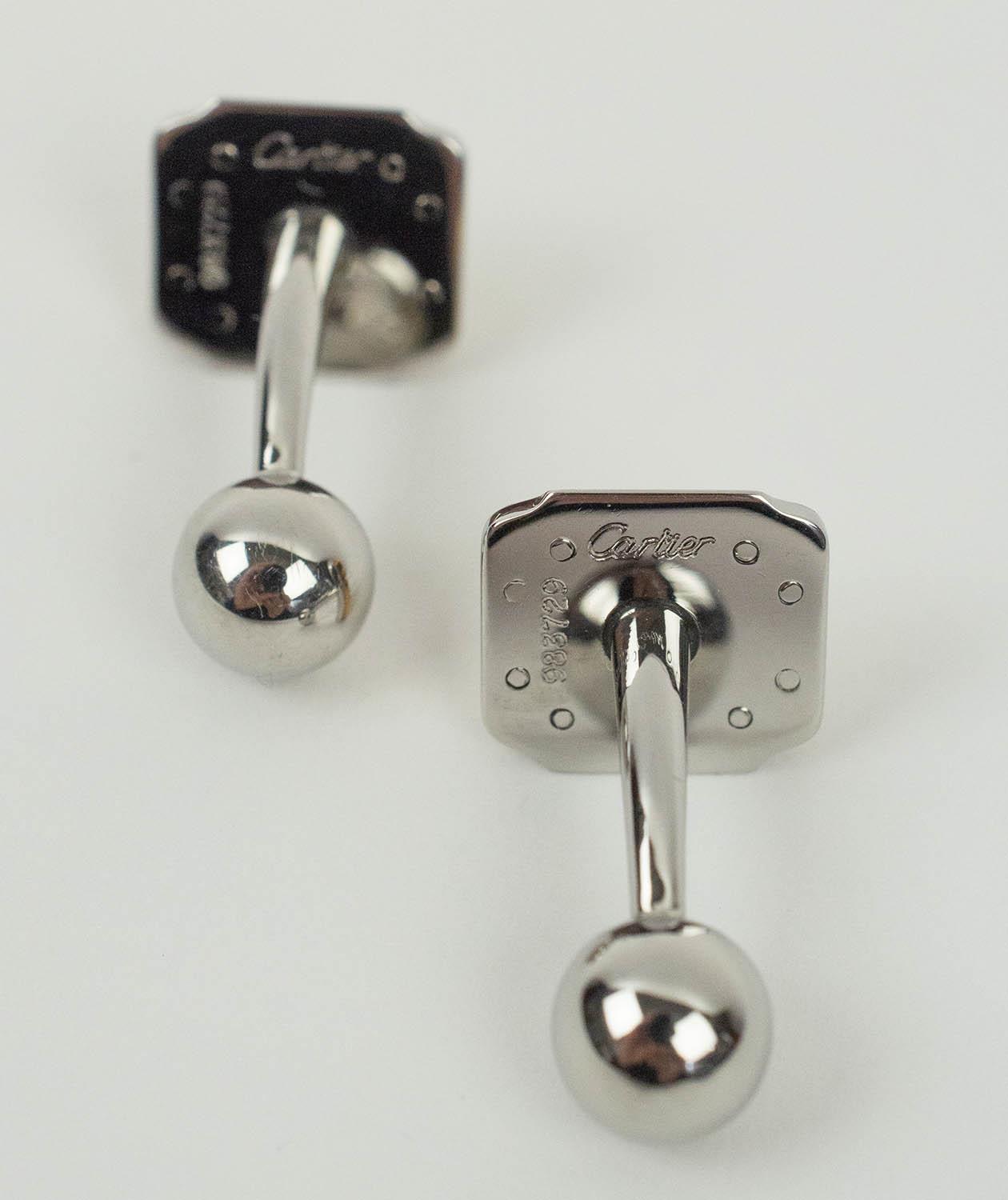 CARTIER CUFFLINKS, Santos collection, stainless steel with 18ct gold border set with screw motif - Image 6 of 6