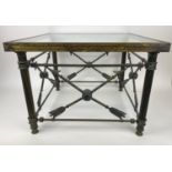 LAMP TABLE, 1940's French Empire revival bronze with a glass top, 40cm H x 55cm x 55cm.