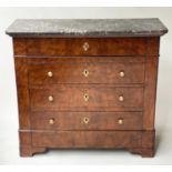 HALL COMMODE, 19th century French Louis Philippe burr walnut and gilt metal with marble top above