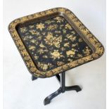 PAPIER MÂCHÉ TRAY, early Victorian black lacquered with allover floral gilt decoration and