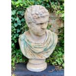 CLASSICAL STYLE BUST, aged faux stone, 68cm H.
