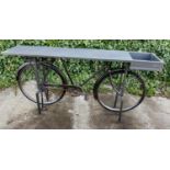 BICYCLE CONSOLE TABLE, made from an upcycled bike, 188cm x 38cm x 95cm.