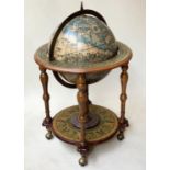 GLOBE COCKTAIL CABINET, in the form of an antique terrestrial globe with rising lid, 92cm H x 60cm.