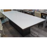 DINING TABLE, contemporary design, the white polished stone top on an ebonised base, 100cm D x 270cm