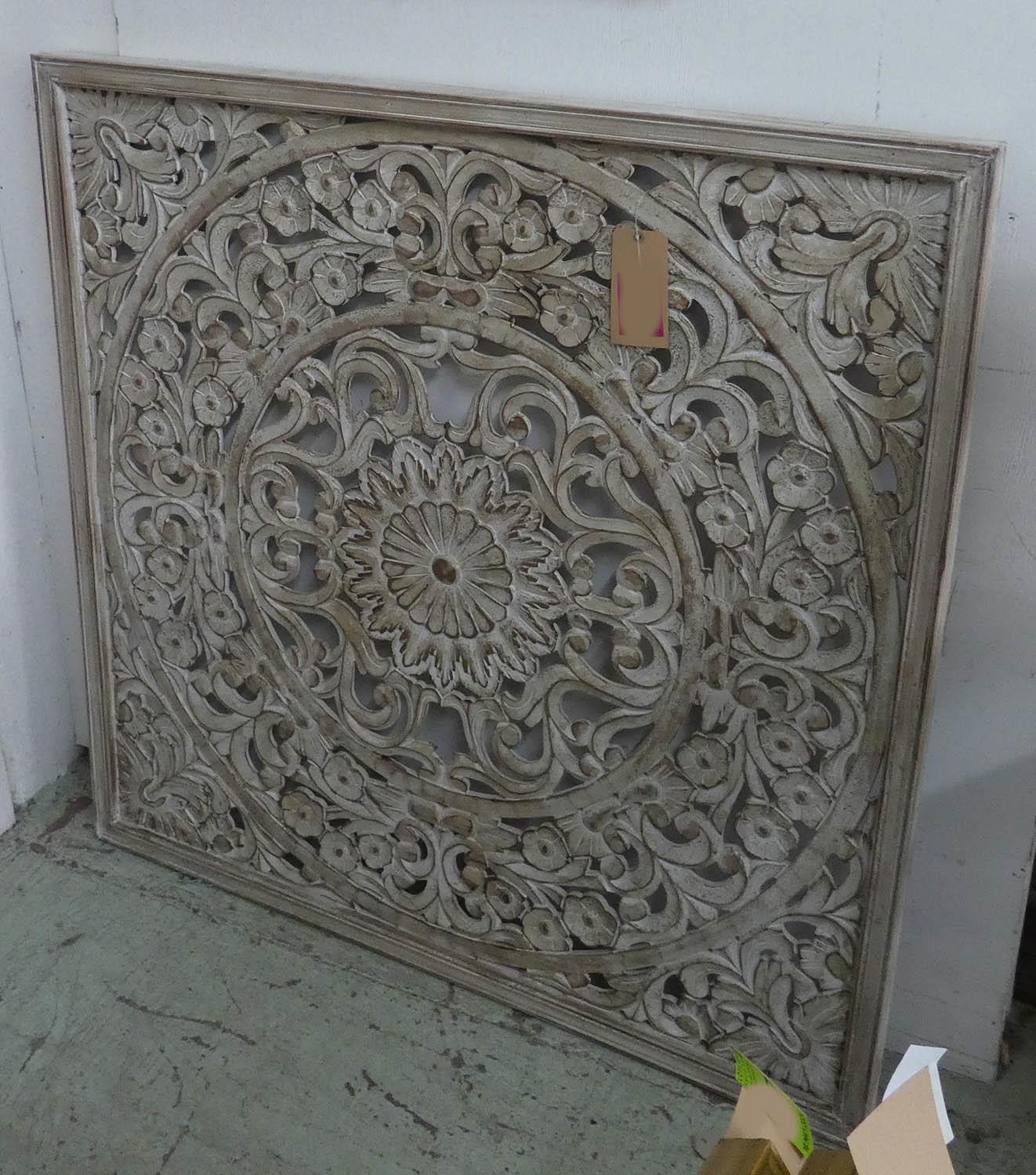 ARCHITECTURAL PERFORATED SCREEN, Balinese style, limed finish, 121cm x 121cm.