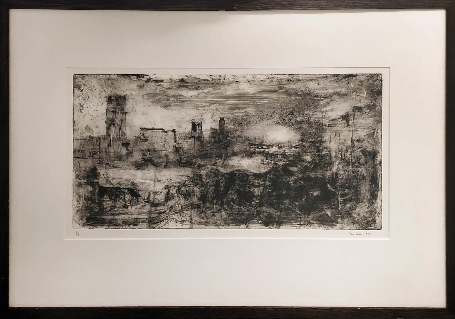 PETER SPENS (born 1961) 'Storm, the City from the Strand', monotype, 29.5cm x 59cm, signed, numbered