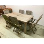 WESTMINSTER GARDEN SUITE, weathered teak table with six folding chairs, table 181cm x 100cm x 75cm