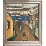 MANNER OF FRED UHLMAN (1901-1985) 'Port Haliguen - Harbour scene with Figure', oil on panel, 44cm