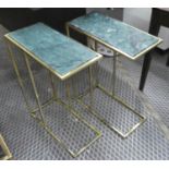 MARTINI TABLES, a pair, gilt metal with green marble inserts, 59cm H x 46cm x 22cm. (2)