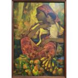 ROGER SAN MIGUEL (Philippines b.1940) 'Mother and Child', oil on canvas, signed and framed, 90cm x