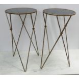 MARTINI TABLES, a pair, 1960's Italian style, smoked glass tops, 61cm x 35cm diam. (2)