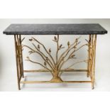 CONSOLE TABLE, contemporary gilt metal tree form with rectangular granite top, 124cm x 45cm x 82cm