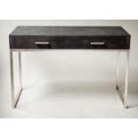 OKA CENTRE WRITING TABLE, faux shagreen covered rectangular with two drawers and silvered metal